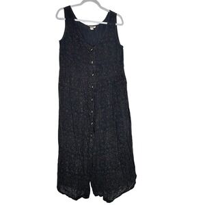 Sand Dollars Black Gold Glitter Floral Gauze Sleeveless Midi Dress Toggle Button